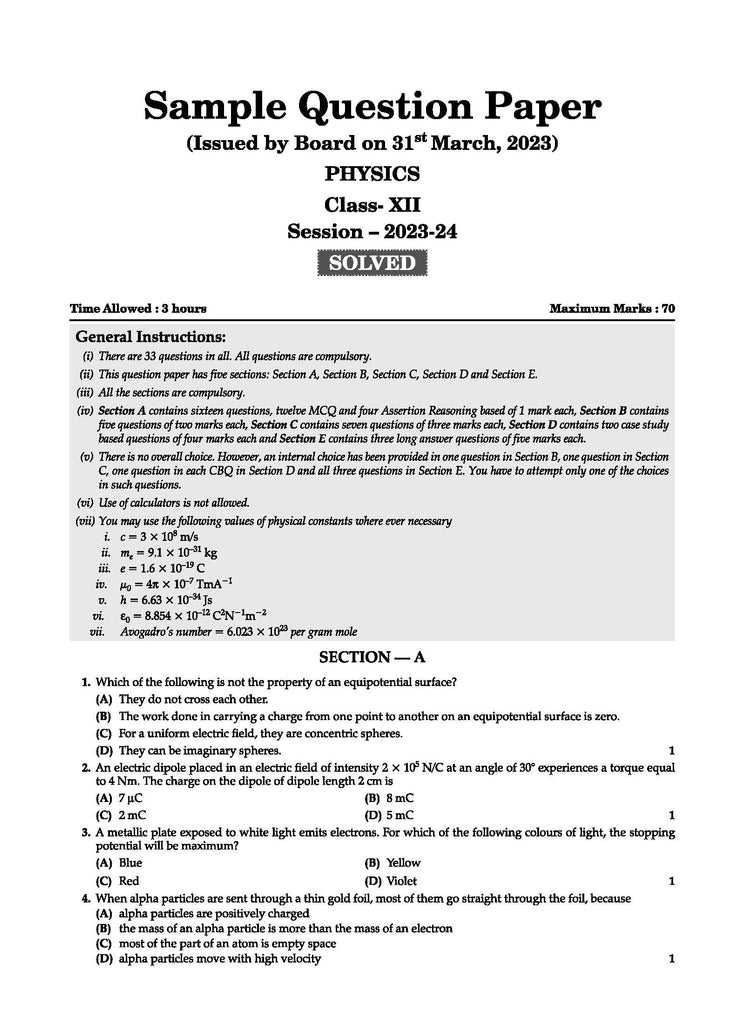 CBSE Question Bank Class 12 Physics, Chapterwise and Topicwise Solved Papers For Board Exams 2025