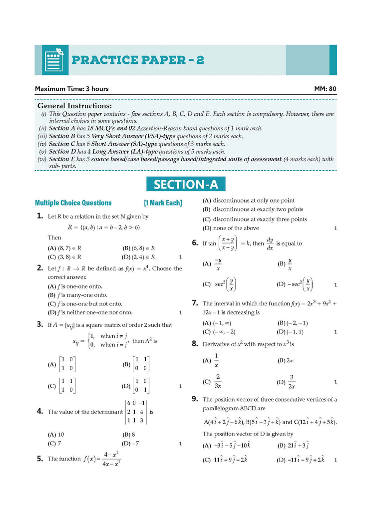 CBSE Question Bank Class 12 Mathematics, Chapterwise and Topicwise Solved Papers For Board Exams 2025