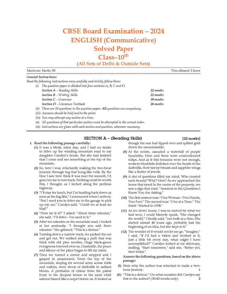 CBSE Question Bank Class 10 English Communicative, Chapterwise and Topicwise Solved Papers For Board Exams 2025