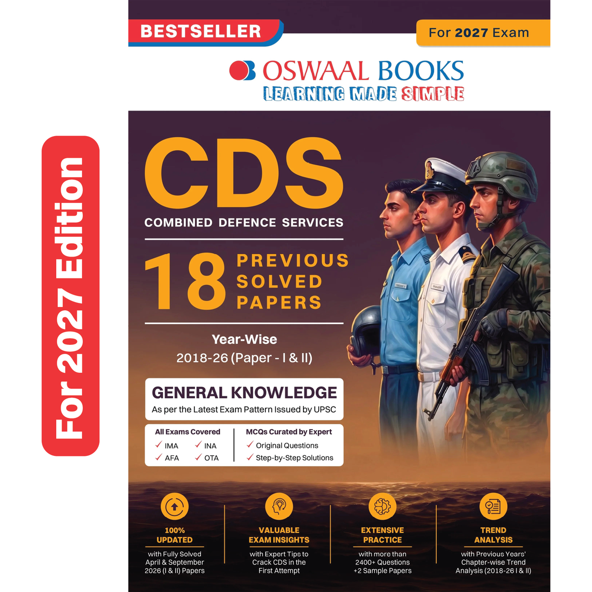 Oswaal CDS (Combined Defence Services) 18 Previous Years' Solved Papers | Year-wise 2018–2026 (I & II) | General Knowledge | For 2027 Exam | with Oswaal AI