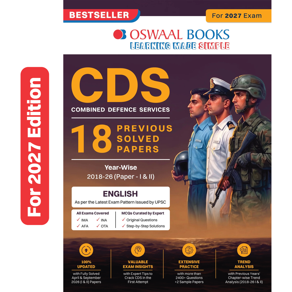 Oswaal CDS (Combined Defence Services) 18 Previous Years' Solved Papers | Year-wise 2018–2026 (I & II) | English | For 2027 Exam | with Oswaal AI