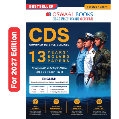 Oswaal CDS Combined Defence Services – 13 Years' Chapter-wise & Topic-wise Solved Paper (2014–2026 I & II) | English | For 2027 Exam | with Oswaal AI