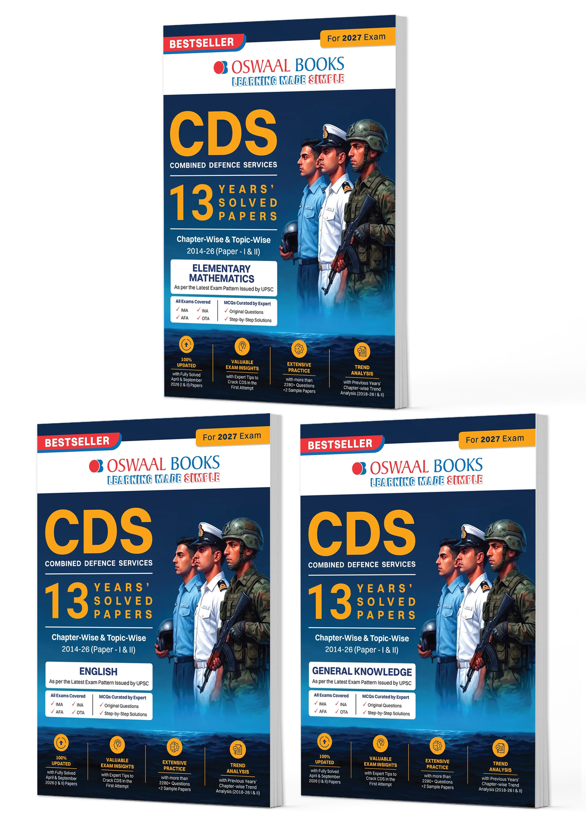 CDS Combined Defence Services – 13 Years' Chapterwise & Topicwise Solved Paper (2014–2026 I & II) | Mathematics, English & General Knowledge (Set of 3 Books) | For 2027 Exam | with Oswaal AI
