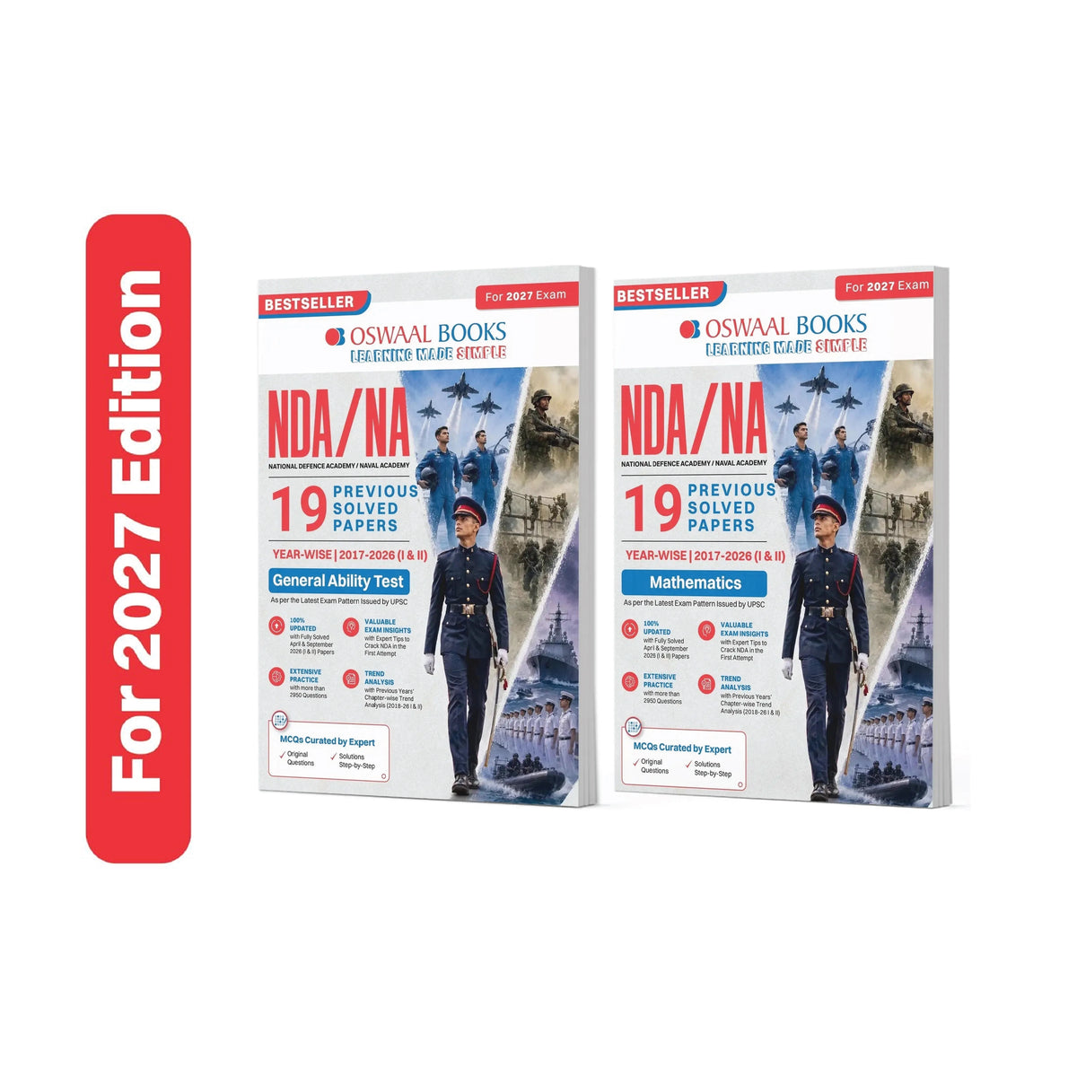 Oswaal NDA/NA 19 Previous Years’ Solved Papers | Year-Wise 2017–2026 (I & II) | General Ability Test (GAT) & Mathematics | Set of 2 Books | Fully Solved 2026 Papers | For 2027 Exam | With Oswaal AI