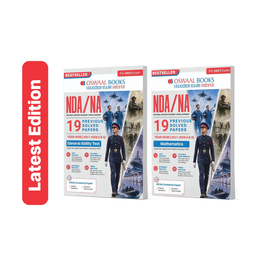 Oswaal NDA/NA 19 Previous Years’ Solved Papers | Year-Wise 2017–2026 (I & II) | General Ability Test (GAT) & Mathematics | Set of 2 Books | Fully Solved 2026 Papers | For 2027 Exam | With Oswaal AI