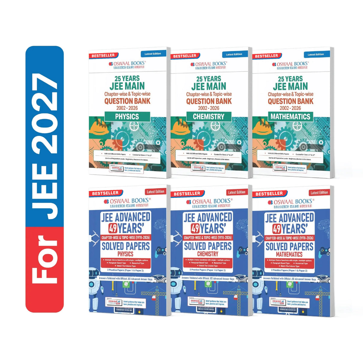 Oswaal JEE Main 25 Years'(2002-2026) & Advanced 49 Years' (1978-2026) | Chapter-wise & Topic-wise Question Bank: Physics, Chemistry & Mathematics (Set of 6 Books) | For 2027 Exams