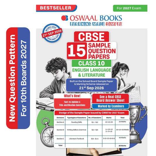 CBSE 15 Sample Question Papers Class 10 Board Exam English Language & Literature 2026-27 based on latest CBSE SQP dated (21 Sep 2026) | New Questions Typologies With Oswaal AI