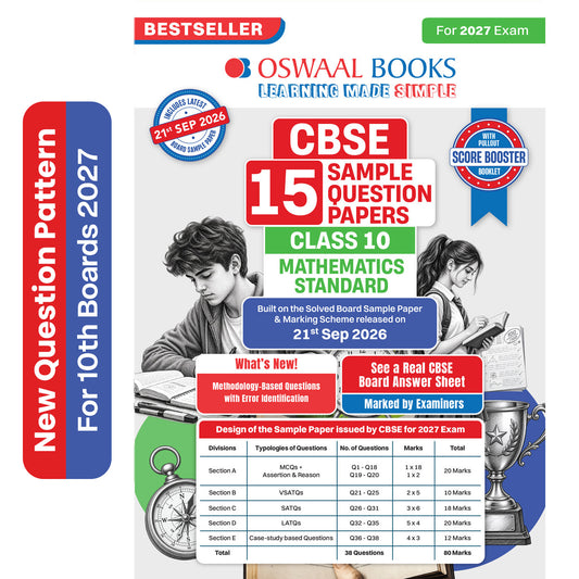 CBSE 15 Sample Question Papers Class 10 Board Exam Mathematics Standard 2026-27 based on latest CBSE SQP dated (21 Sep 2026) | New Questions Typologies With Oswaal AI