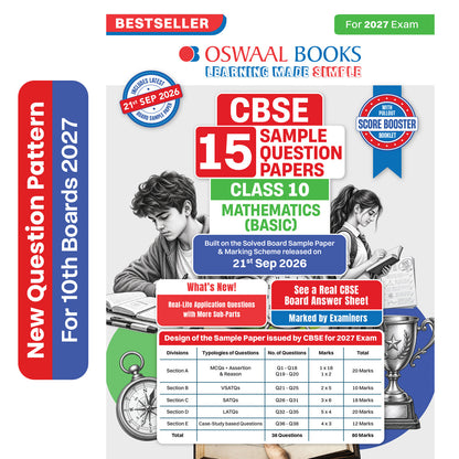 CBSE 15 Sample Question Papers Class 10 Board Exam Mathematics Basic 2026-27 based on latest CBSE SQP dated (21 Sep 2026) | New Questions Typologies With Oswaal AI