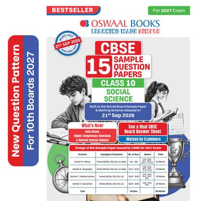 CBSE 15 Sample Question Papers Class 10 Board Exam Social Science 2026-27 based on latest CBSE SQP dated (21 Sep 2026) | New Questions Typologies With Oswaal AI
