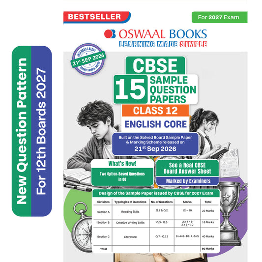 CBSE 15 Sample Question Papers Class 12 Board Exam English Core 2026-27 based on latest CBSE SQP dated (21 Sep 2026) | New Questions Typologies With Oswaal AI