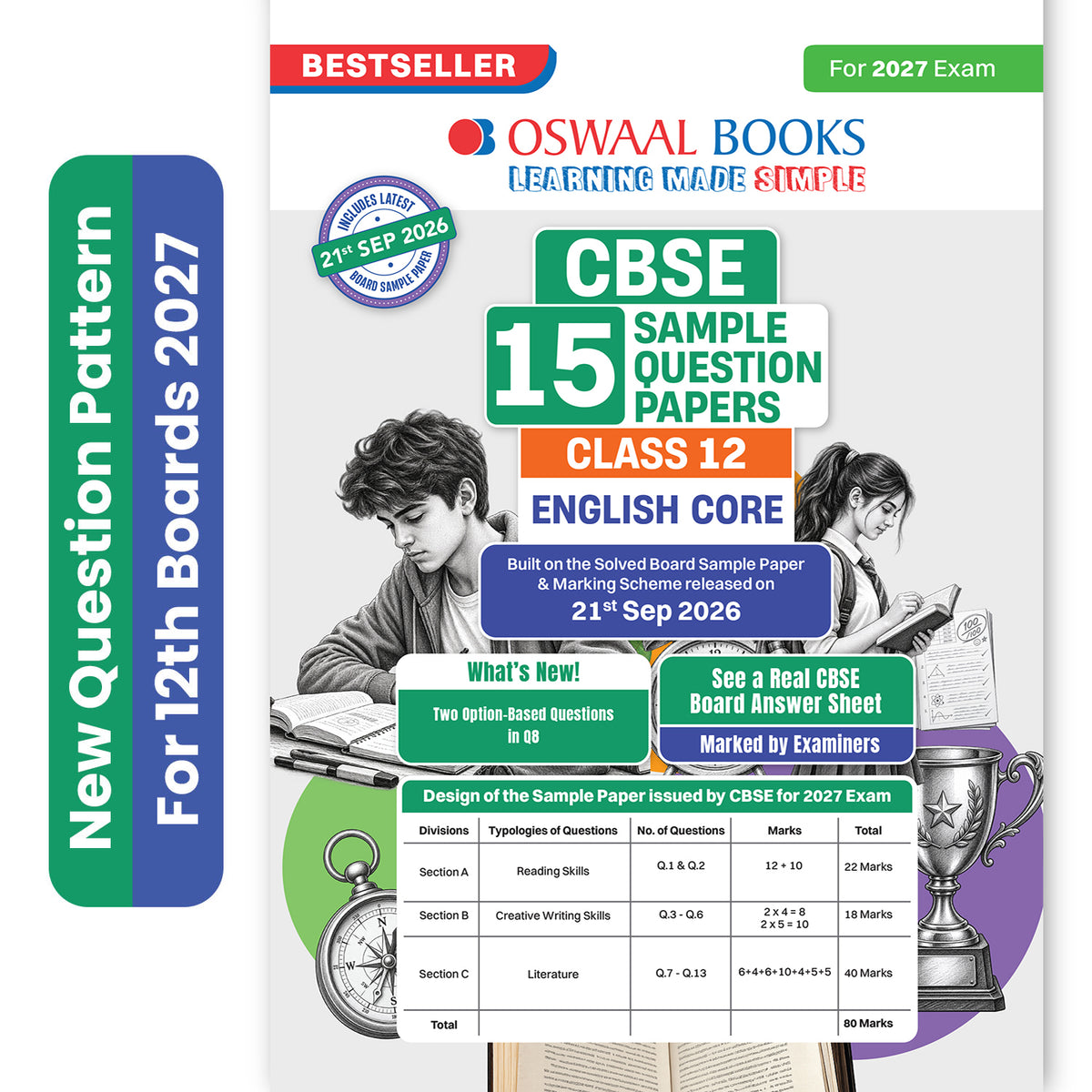 Oswaal CBSE 15 Sample Question Papers Class 12 Board Exam English Core 2026-27 based on latest CBSE SQP dated (21 Sep 2026) | New Questions Typologies With Oswaal AI