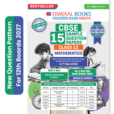 Oswaal CBSE 15 Sample Question Papers Class 12 Board Exam Mathematics 2026-27 based on latest CBSE SQP dated (21 Sep 2026) | New Questions Typologies With Oswaal AI