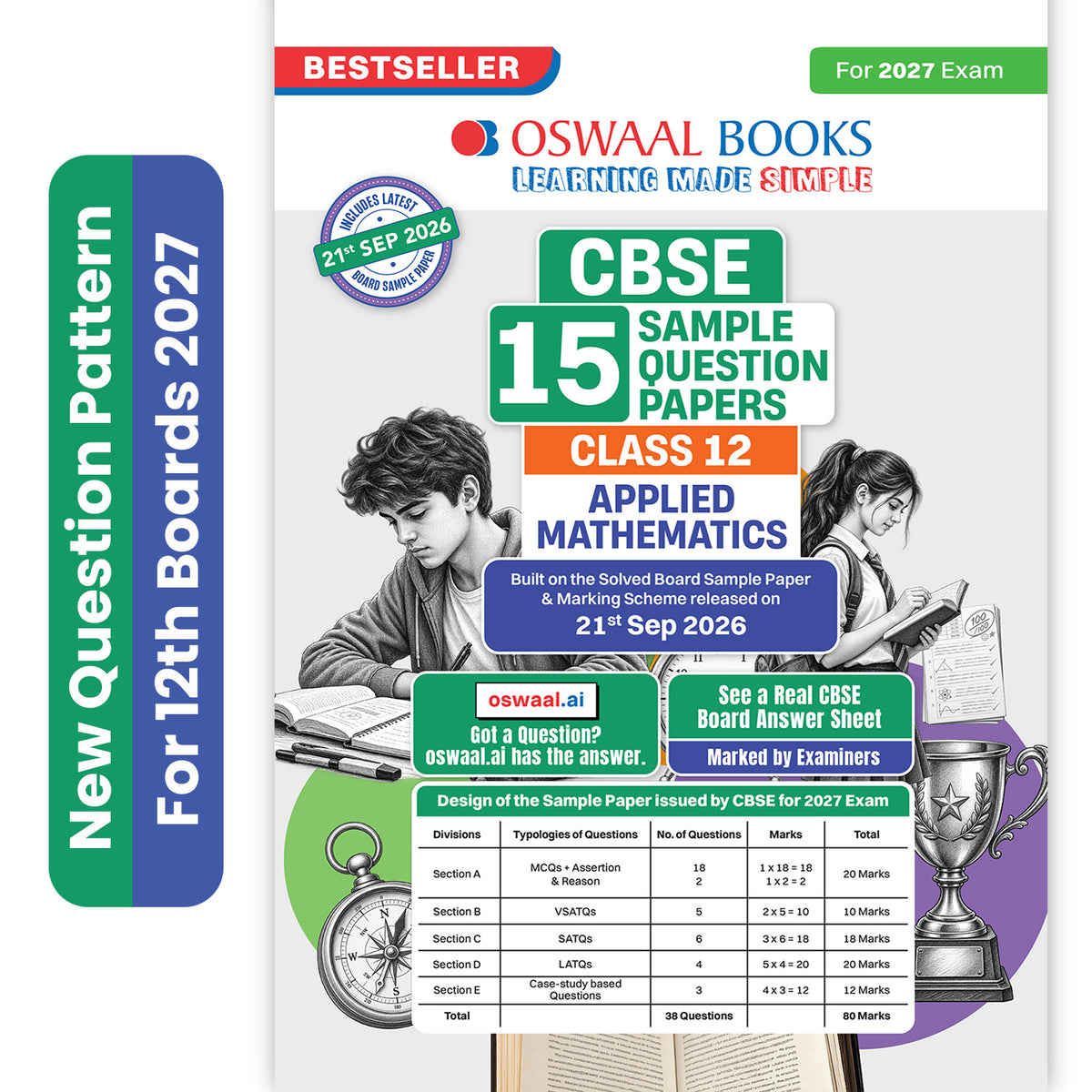 Oswaal CBSE 15 Sample Question Papers Class 12 Board Exam Applied Mathematics 2026-27 based on latest CBSE SQP dated (21 Sep 2026) | New Questions Typologies With Oswaal AI