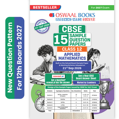 Oswaal CBSE 15 Sample Question Papers Class 12 Board Exam Applied Mathematics 2026-27 based on latest CBSE SQP dated (21 Sep 2026) | New Questions Typologies With Oswaal AI