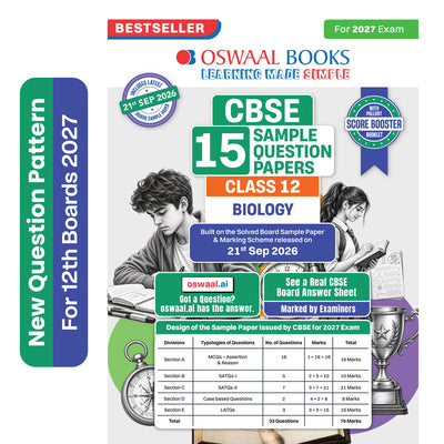 CBSE 15 Sample Question Papers Class 12 Board Exam Biology 2026-27 based on latest CBSE SQP dated (21 Sep 2026) | New Questions Typologies With Oswaal AI