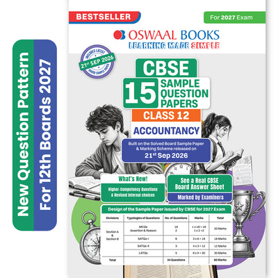Oswaal CBSE 15 Sample Question Papers Class 12 Board Exam Accountancy 2026-27 based on latest CBSE SQP dated (21 Sep 2026) | New Questions Typologies With Oswaal AI