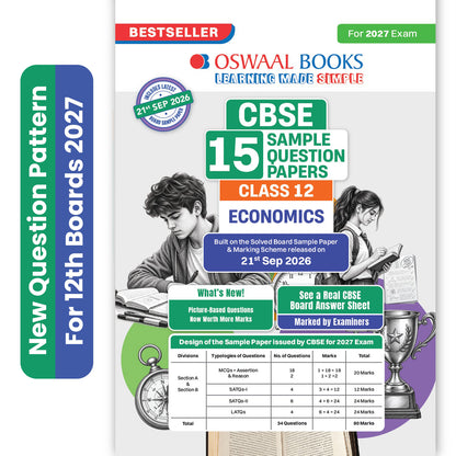 Oswaal CBSE 15 Sample Question Papers Class 12 Board Exam Economics 2026-27 based on latest CBSE SQP dated (21 Sep 2026) | New Questions Typologies With Oswaal AI