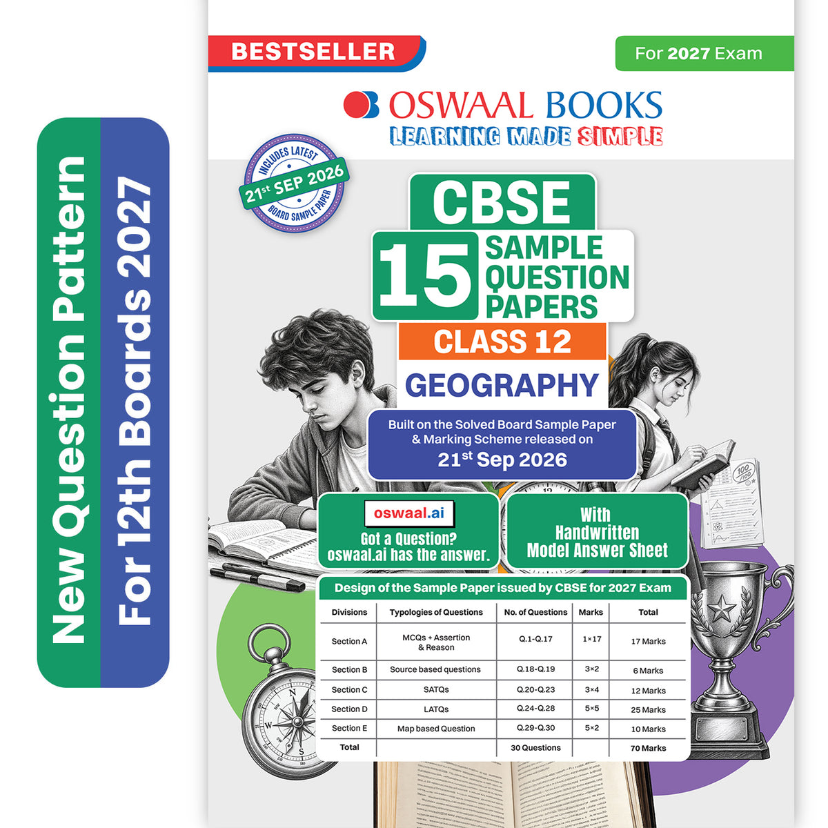 Oswaal CBSE 15 Sample Question Papers Class 12 Board Exam Geography 2026-27 based on latest CBSE SQP dated (21 Sep 2026) | New Questions Typologies With Oswaal AI