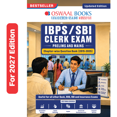 Oswaal SBI/IBPS/RRB/RBI/Insurance Bank Clerk Exam | Prelims & Mains | Chapter-wise Question Bank (2015 – 2025) | 3000+ MCQs | Includes: 2025 Fully Solved | Two Practice Papers