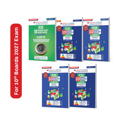 Oswaal ICSE Class 10, 10 Previous Years' Solved Papers + 10 Sample Question Papers Physics, Chemistry, Maths, Biology (Set of 5 Books) for 2027 Board Exams