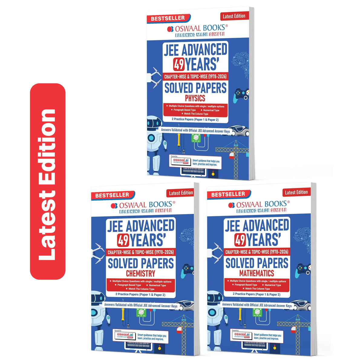 Oswaal JEE Advanced Physics, Chemistry & Mathematics (Set of 3 Books) Question Bank | 49 Years' Chapter-wise & Topic-wise | Solved Papers (1978-2026) | Revision Notes | PYQs, Latest 2026 Paper & Oswaal AI