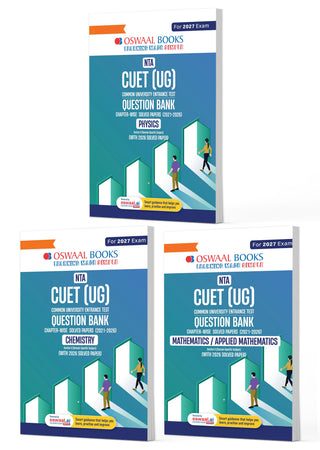 NTA CUET (UG) Chapter-wise Solved Papers Question Bank | Physics, Chemistry & Maths | Set of 3 Books | With Solved Paper 2026 |For 2027 Exam |With Oswaal AI