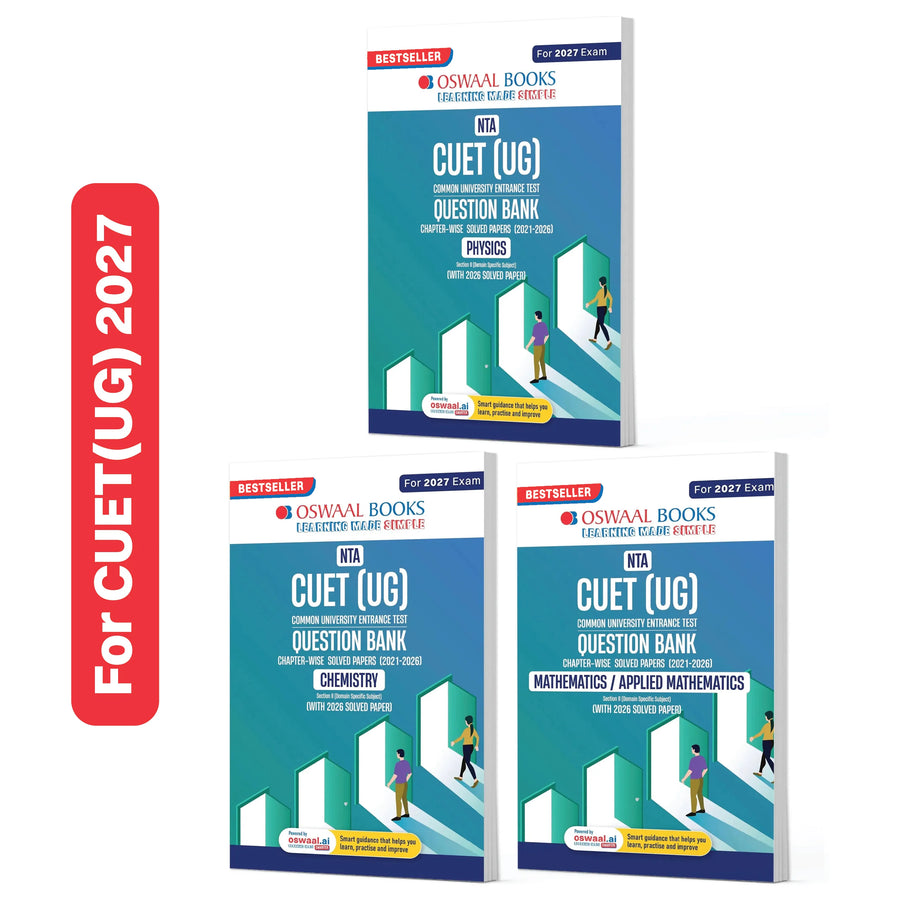 Oswaal NTA CUET (UG) Chapter-wise Solved Papers Question Bank | Physics, Chemistry & Maths | Set of 3 Books | With Solved Paper 2026 | For 2027 Exam | With Oswaal AI