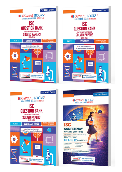 ISC Class 12 Question Banks Accountancy, Business Studies, Economics +Competency- Focused Questions (Chapter-wise & Topic-wise) |Class 12 I Set of 4 books |For 2027 Exam | with Oswaal AI