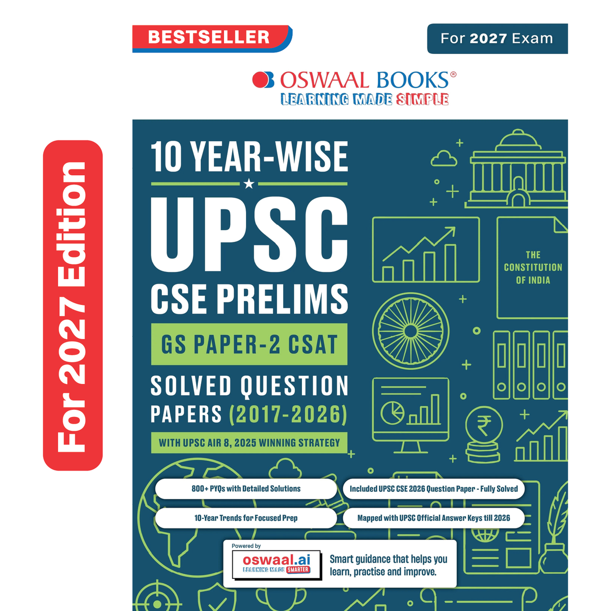 Oswaal UPSC CSE Prelims 10 Years Solved Papers | GS Paper 2 | CSAT | Year-wise 2017-2026 | Official Answer Keys | 10-Year Trend Analysis | For 2027 Exam