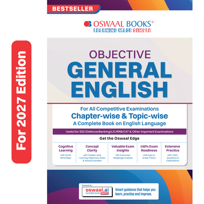 Oswaal Objective General English for All Competitive Exams | Chapter-wise & Topic-wise with 1000+ Questions | A Complete Book on English Language | SSC, Banking, RRB, Defence, LIC | Latest Edition