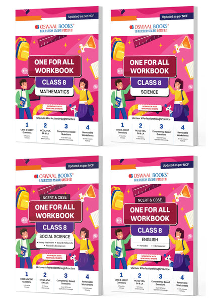 NCERT & CBSE One For All Workbook For Class 8 | Mathematics | Science | Social Science | English | Updated As Per NCF | MCQ's | VSA | SA | LA | Set Of 4 Books | For Latest Exam