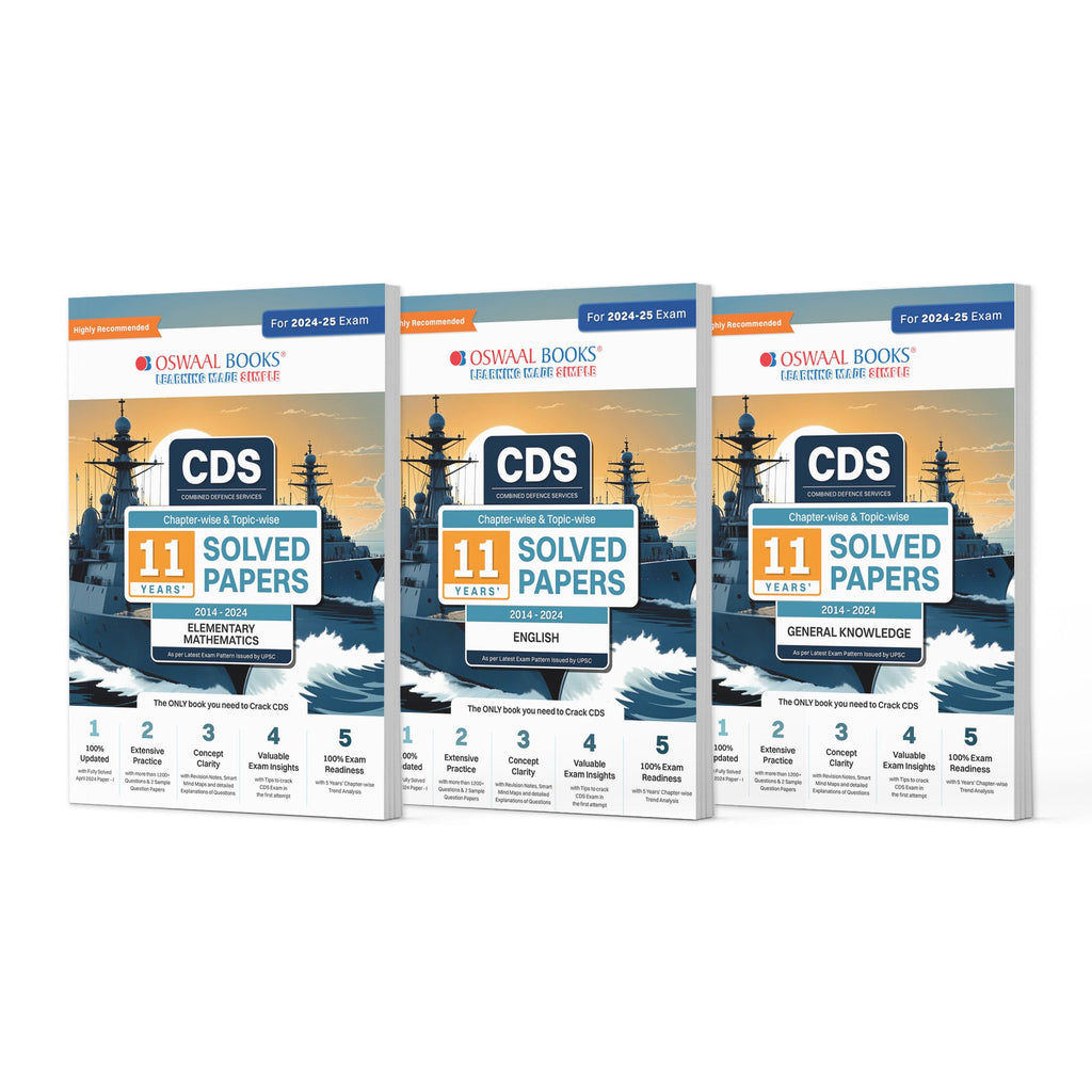 CDS (Combined Defence Services) 11 Years' Chapter-wise & Topic-wise Solved Papers (2014-2024) | Elementary Mathematics, English & General Knowledge (Set of 3 Books) | For 2024-25 Exam