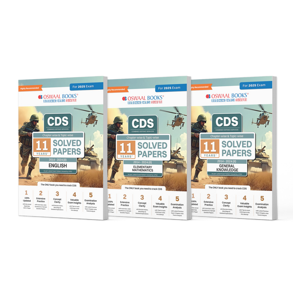 CDS (Combined Defence Services) Chapter-wise & Topic-wise 11 Years' Solved Papers (2014-2024) (II) Elementary Mathematics, English & GK (Set of 3 Books) For 2025 Exam