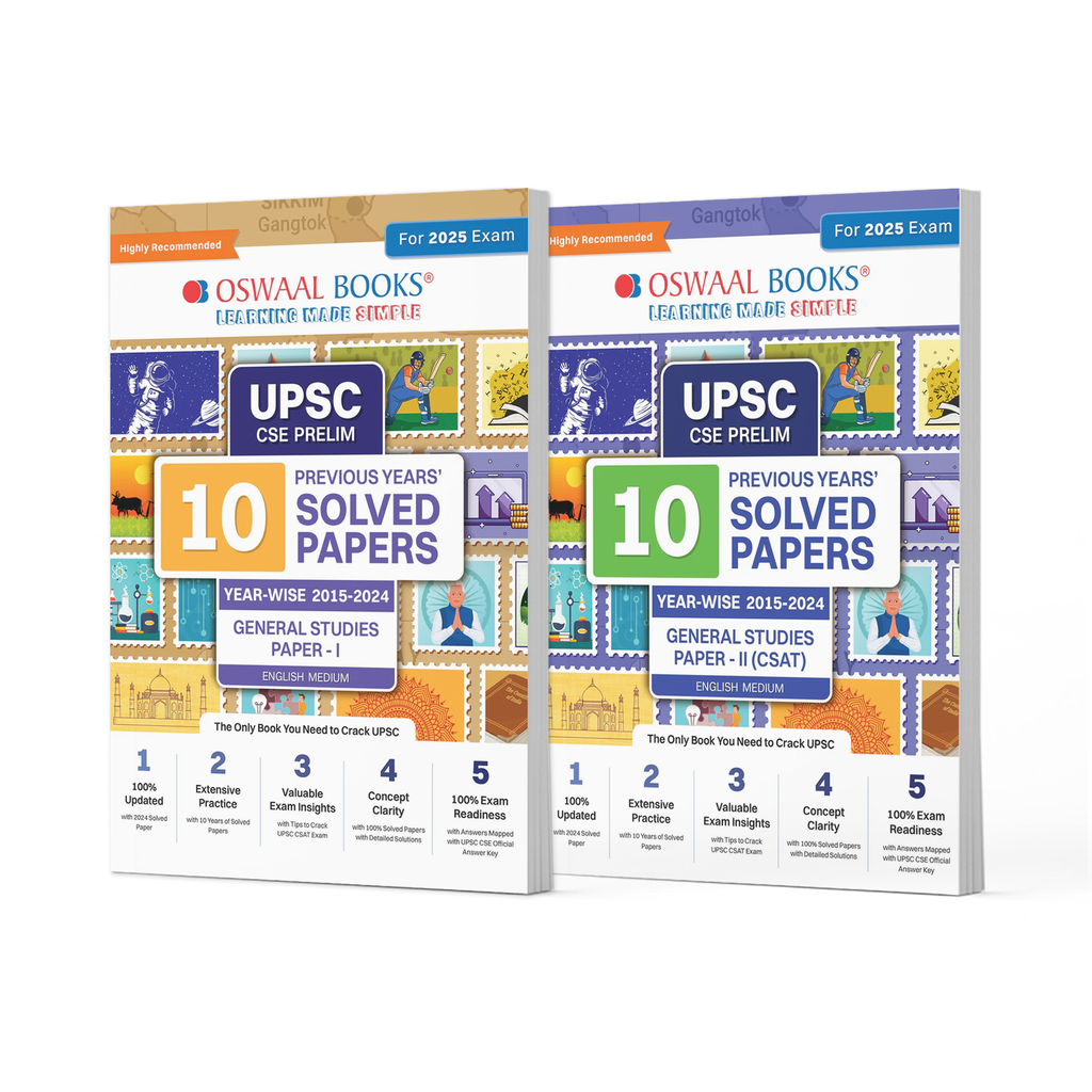 UPSC CSE Prelims 10 Previous Years' Solved Papers | General Studies | Paper I & II | Year-Wise 2015-2024 | English Medium | Set of 2 Books | For 2025 Exam