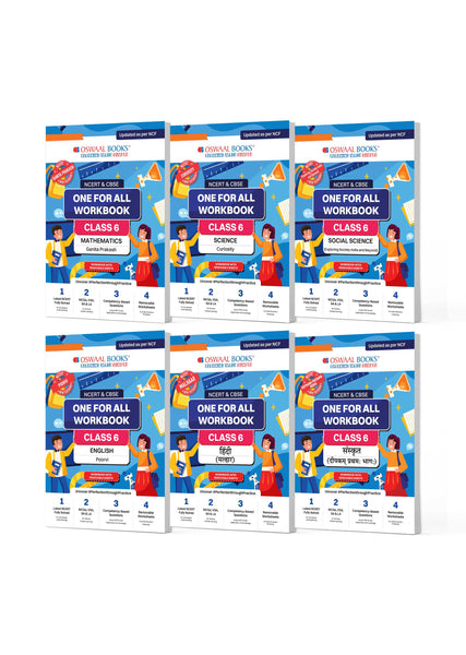 NCERT & CBSE One for All Workbook for Class 6 | Mathematics | Science | Social Science | English | Hindi | Sanskrit | MCQ's | VSA | SA | LA | Set of 6 Books | For Latest Exam