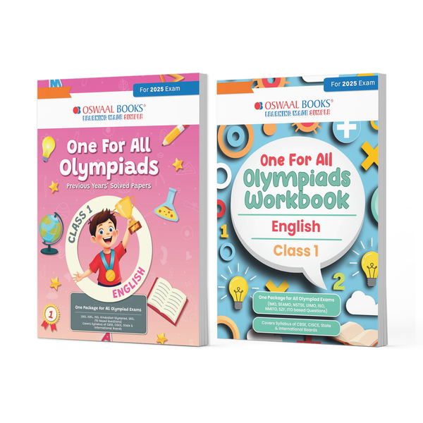 One For All Olympiads Class 1 Chapter-wise Previous Years's Solved Papers (Prep-Guide) + Workbook English (Set of 2 Books) For 2025 Exam