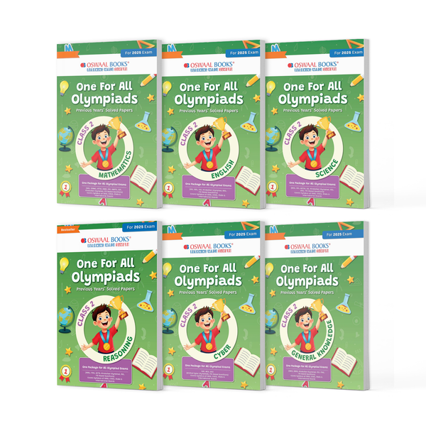 One For All Olympiad Chapter-wise Previous Years' Solved Papers, Prep-Guide Class 2 (Set of 6 Books) Maths, English, Science, Reasoning, Cyber & General Knowledge (For 2025 Exam)