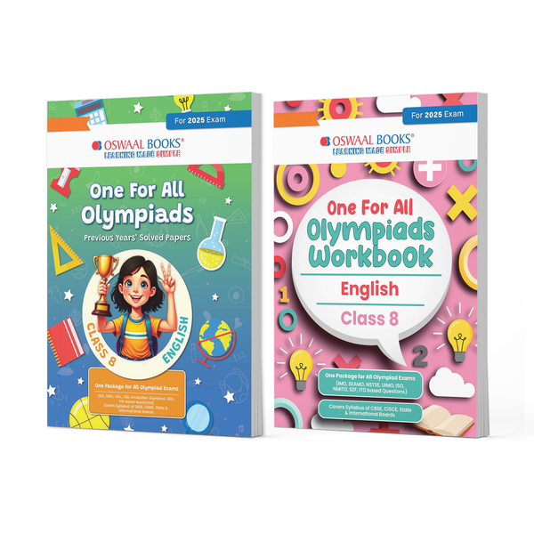 One For All Olympiads Class 8 Chapter-wise Previous Years's Solved Papers (Prep-Guide) + Workbook English (Set of 2 Books) For 2025 Exam