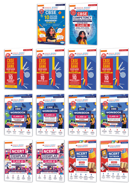 Oswaal CBSE Mega Study Pack - 10 Years' Solved Paper, Competency Focused Questions, Chapterwise & Topicwise QBs, CBSE Workbook, Exemplar and Textbook Solutions For Class 10 (For 2026 Exam)