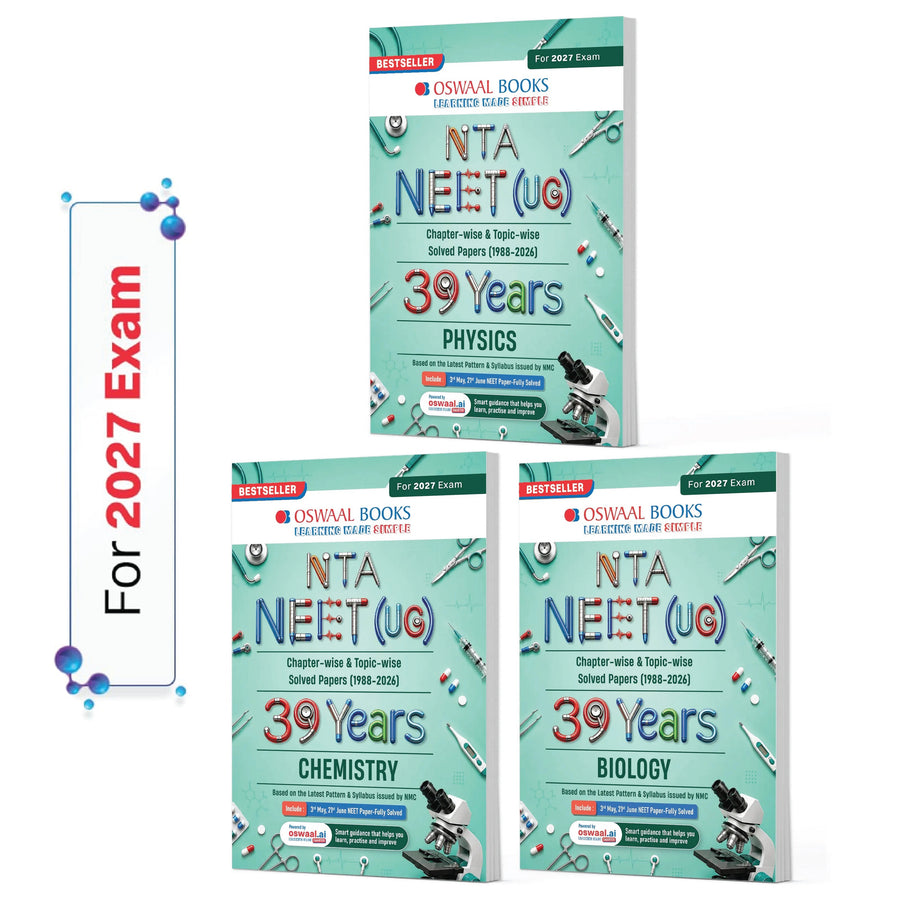 Oswaal NEET (UG) 39 Years' Chapter-wise & Topic-wise Question Bank-Physics, Chemistry And Biology (Set of 3 Books) (1988-2026) | 3rd May and 21 June 2026 Paper Fully Solved | with Revision Notes | Oswaal AI