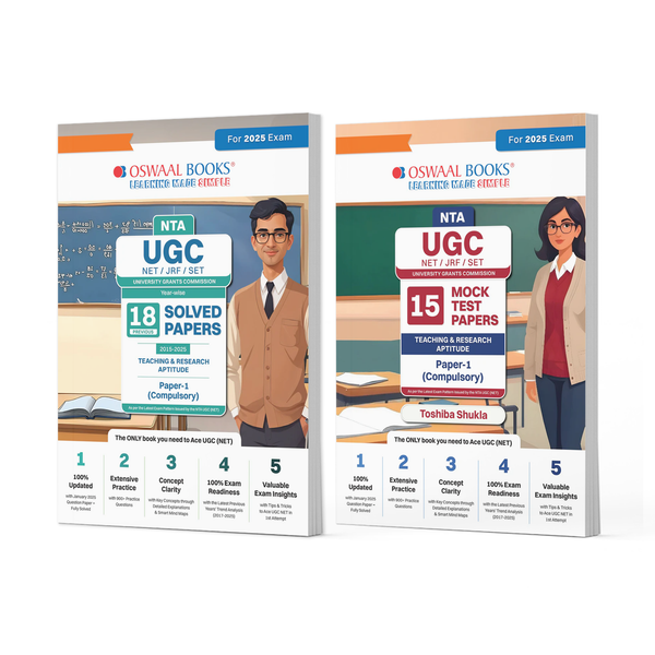 NTA UGC NET Paper-1 18 Solved Papers Year-wise (2015-2025) General Aptitude + 15 Mock Test Papers Teaching & Research Aptitude General Paper-1 (Compulsory) (Set of 2 Books) | For 2025 Exam