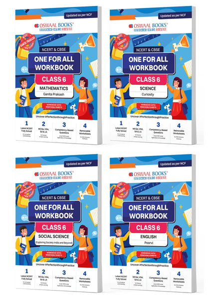 NCERT & CBSE One For All Workbook For Class 6 | Mathematics | Science | Social Science | English | MCQ's | VSA | SA | LA | Set Of 4 Books | For Latest Exam