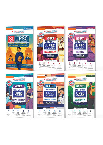 NCERT One for All Books for UPSC & State PSCs (Set of 6) | History, Geography, General Science, Indian Polity, Indian Economy + 31 years UPSC Topic-wise Question Bank