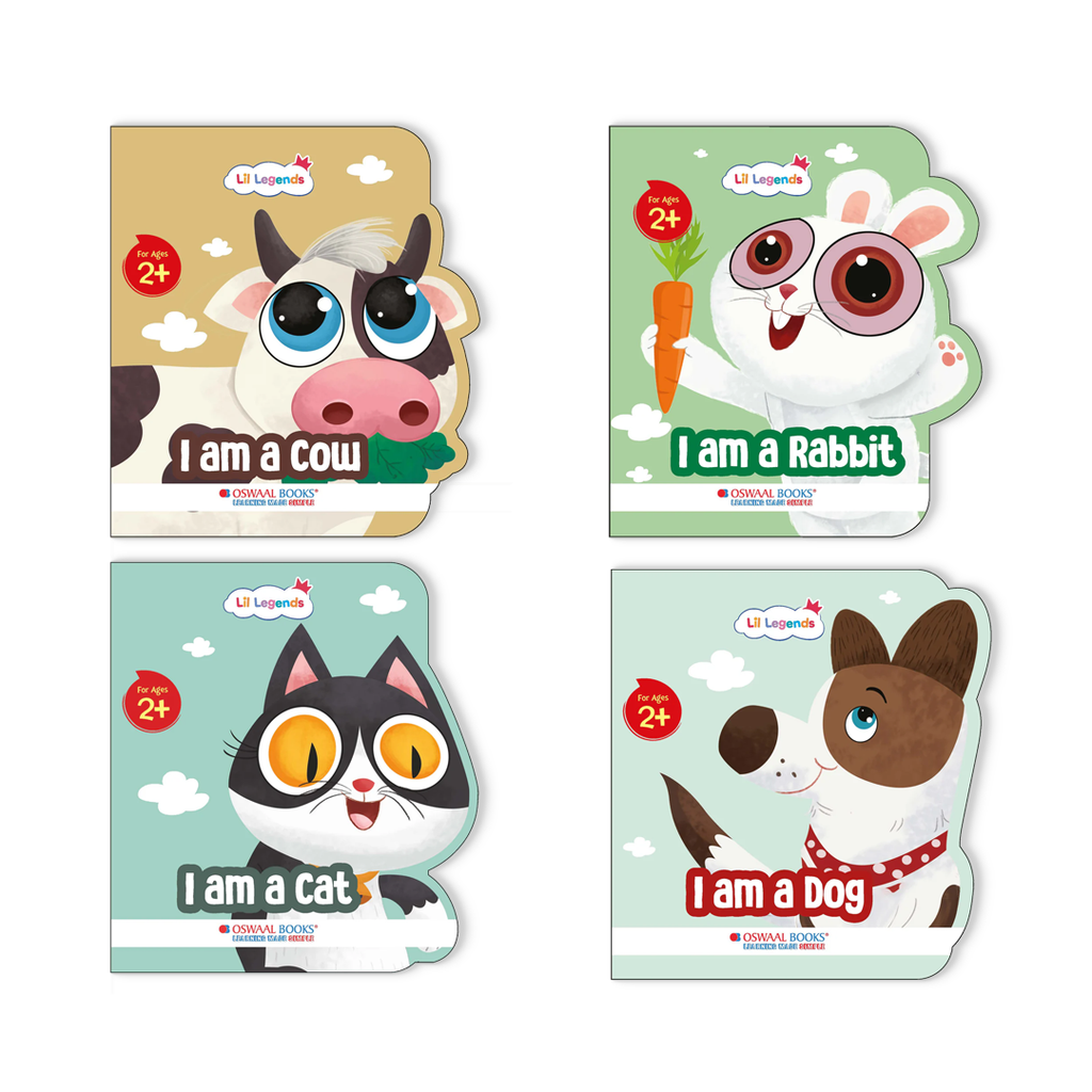 Lil Legends Pet Animal Illustrated Shaped Board Books - Set of 4 | Adorable Cat, Rabbit, Dog, Cow Designs | Soft, Kid-Friendly Picture Books