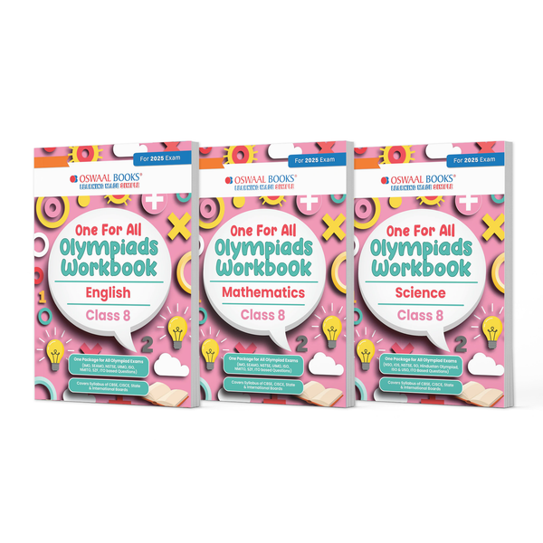 One For All Olympiad Workbook Class 8 (Set of 3 Books) Maths, Science & English For 2025 Exam