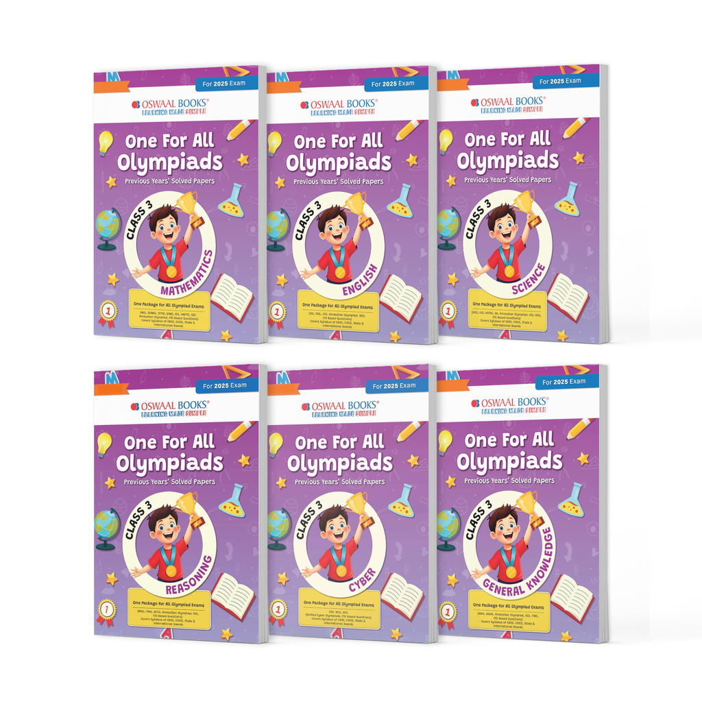 One For All Olympiad Previous Years' Solved Papers Class 3 (Set of 6 Books) Maths, English, Science, Reasoning, Cyber & General Knowledge (For 2025 Exam)