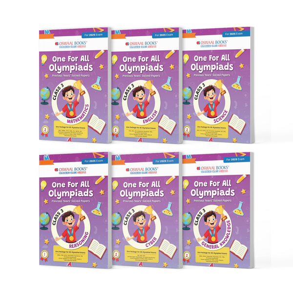 One For All Olympiad Chapter-wise Previous Years' Solved Papers, Prep-GuideClass 3 (Set of 6 Books) Maths, English, Science, Reasoning, Cyber & General Knowledge (For 2025 Exam)