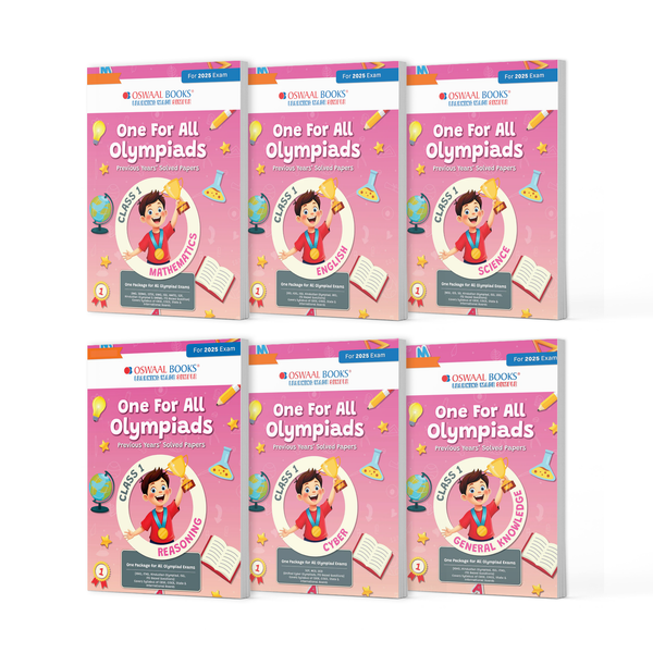 One For All Olympiad Chapter-wise Previous Years' Solved Papers, Prep-Guide Class 1 (Set of 6 Books) Maths, English, Science, Reasoning, Cyber & General Knowledge (For 2025 Exam)