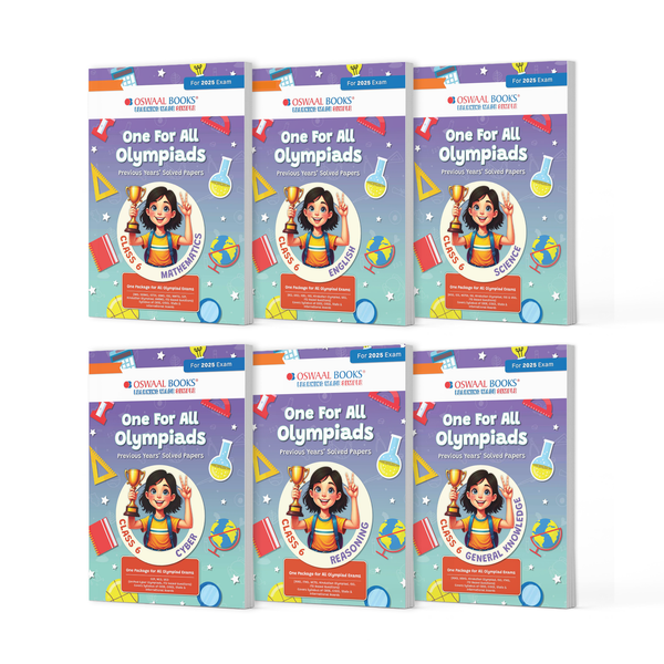 One For All Olympiad Previous Years' Solved Papers Class 6 (Set of 6 Books) Maths, English, Science, Reasoning, Cyber & General Knowledge (For 2025 Exam)